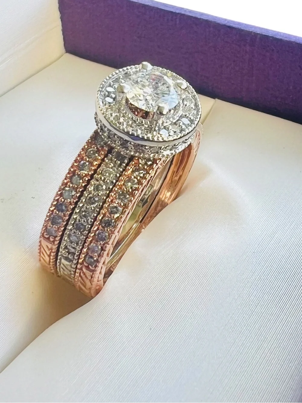 Effy 14K Rose & White Gold 1.63 CTW Diamond Bridal Ring Set Size 8 Appraised